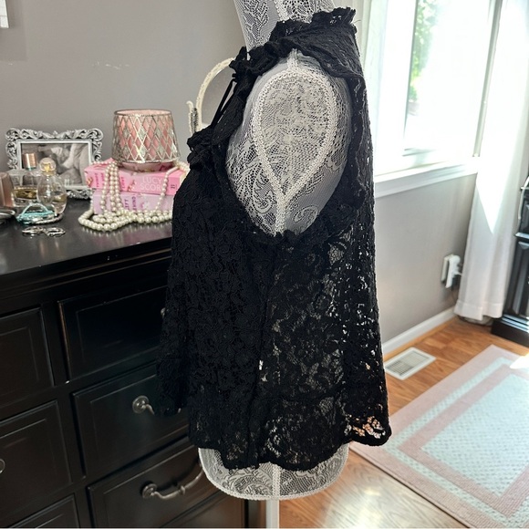 Ambiance Black Lace Mock Neck Date Night Top Large - Picture 6 of 14